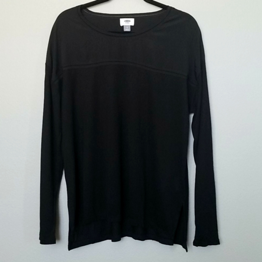Old Navy Mixed Media Long Sleeve Top Womens Large NWT Black Witchy Basic